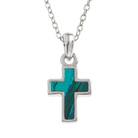 Paua Shell Small Blue Cross Necklace